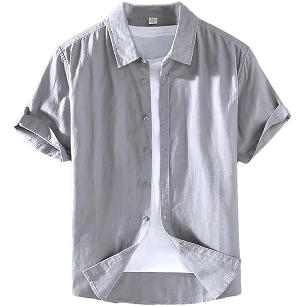 Amazon.com: Summer and Spring Men Linen Short-Sleeved Shirt